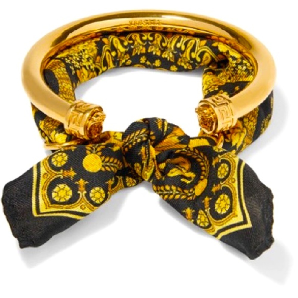 Versace Gold-Tone Printed Silk Scarf Bracelet